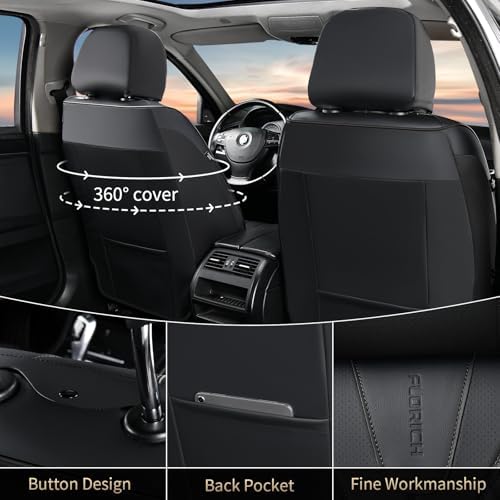 FLORICH Leather Seat Covers Full Set Automotive Seat Covers Black Car Seat Covers Waterproof Front and Back Seat Covers Car Seat Cushion Protector Universal Fit for Most Cars SUV Trucks, Black - Image 3