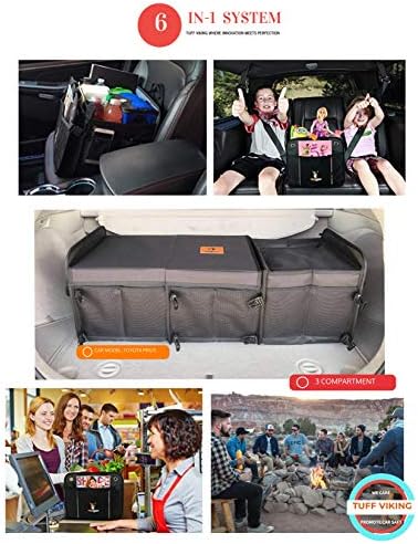 Tuff Viking Convertible Large 3 Compartment SUV Trunk Organizer with Cover | Truck Bed Organizer | for Trucks, Cars, SUVs and Groceries with Tie Down Straps. (6 in 1 with Cover, Black) - Image 5