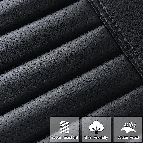 2pc Car Seat Covers, Luxury Car Protectors, Universal Anti-Slip Driver Seat Covers, Edge Wrapping Front Car Seat Covers with PU Leather(Black) - Image 5