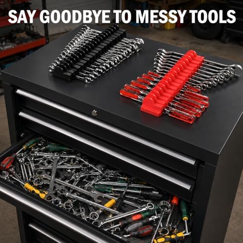 EGOVO 120 pcs Modular Wrench Organizer for Tool Drawers (Black & Red) - Image 2