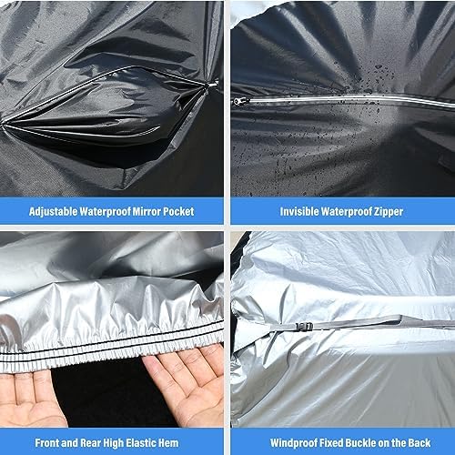 Car Cover Waterproof All Weather, Coverado Outdoor Full Car Covers with Invisible Zipper Mirror Pocket, Rain Sun UV Wind Protection Car Covers for Automobiles Universal Fit for Camaro,etc (183"-193") - Image 2