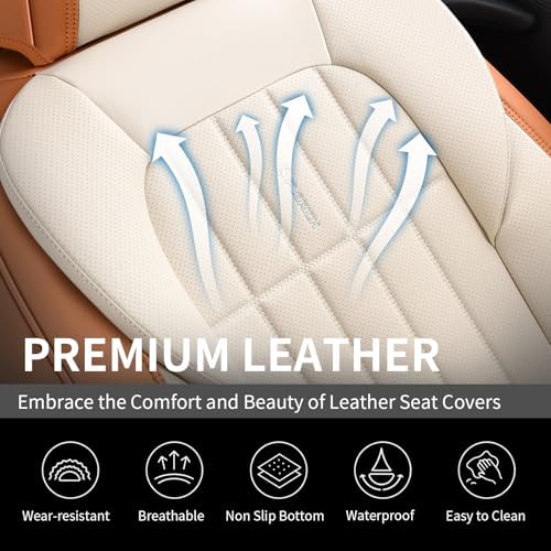FLORICH Front Car Seat Covers, Leather Seat Covers for Cars, Waterproof Car Seat Protectors 2 Pack, Front Seat Covers for Cars, Automotive Seat Protector Fit for Most Cars SUV Truck - BrownBeige - Image 5