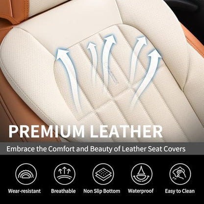 FLORICH Front Car Seat Covers, Leather Seat Covers for Cars, Waterproof Car Seat Protectors 2 Pack, Front Seat Covers for Cars, Automotive Seat Protector Fit for Most Cars SUV Truck - BrownBeige - Image 5