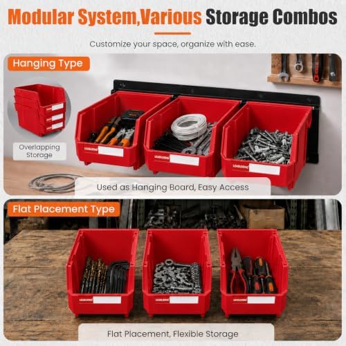12pc Wall-Mounted Storage Organizer Set with Metal Rails Red - Image 5