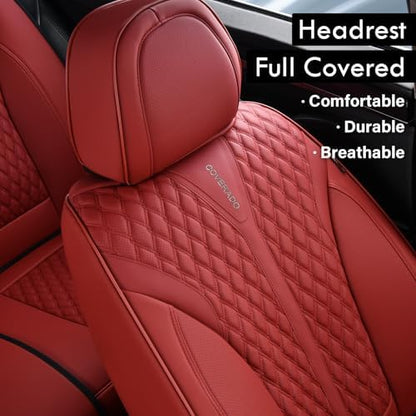 Coverado Car Seat Covers Full Set, Red Car Seat Cover, Luxury Leather Seat Covers for Cars, Waterproof Front and Back Car Seat Protector, Car Seat Cover Universal Fit for Most Cars - Image 6