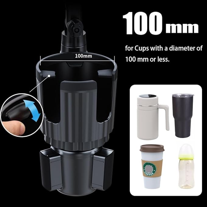 Cup Holder Phone Mount for Car, 2 in 1 Cell P Car Mount 360 Rotation Cup Holder Expander for Stanley 10-40oz Drink Bottles, Mugs and Phone Compatible with iPhone Samsung
