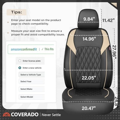 Coverado Front Seat Covers, Car Seat Covers for Cars, Faux Leather Driver Seat Covers, Waterproof Car Seat Cushion, Front Auto Seat Covers Luxury Car Seat Protector Universal Fit Most Cars Black&Beige - Image 6