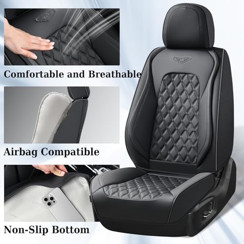 Coverado Front Seat Covers, Waterproof Nappa Leather Anti-Scratch Protectors, Universal Fit for Sedans, SUVs, Pickups, Car Accessories, Waterproof Seat Covers-Black - Image 2