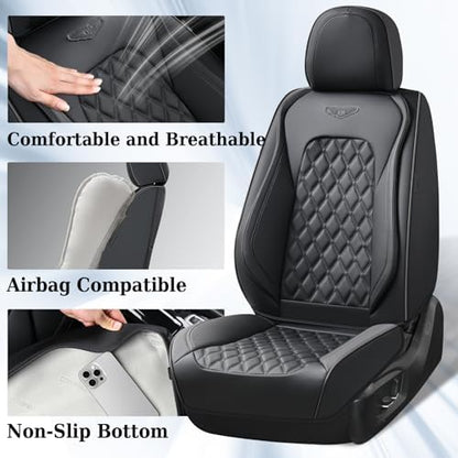 Coverado Front Seat Covers, Waterproof Nappa Leather Anti-Scratch Protectors, Universal Fit for Sedans, SUVs, Pickups, Car Accessories, Waterproof Seat Covers-Black - Image 2