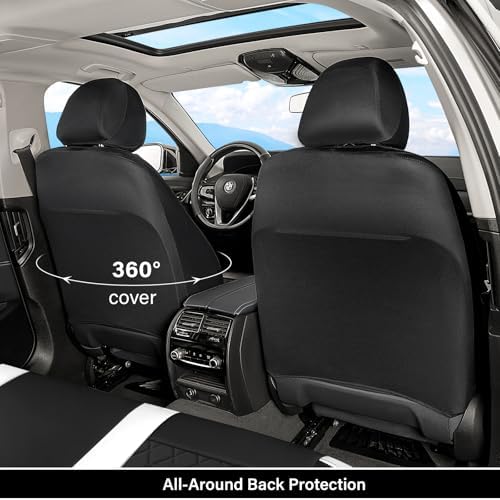 Coverado Universal Leather Seat Covers Full Set for 5 Seats – Waterproof, Durable All-Weather Protector for SUV, Pickup Truck, Sedan, White&Black - Image 3