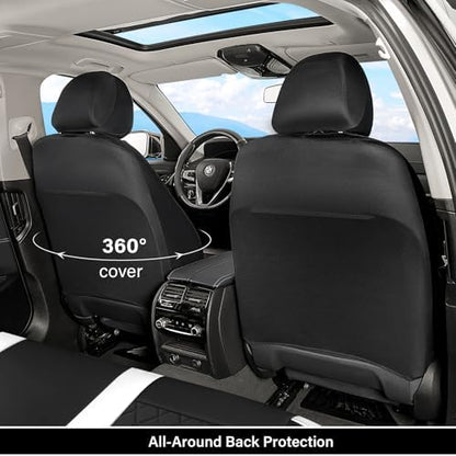 Coverado Universal Leather Seat Covers Full Set for 5 Seats – Waterproof, Durable All-Weather Protector for SUV, Pickup Truck, Sedan, White&Black - Image 3