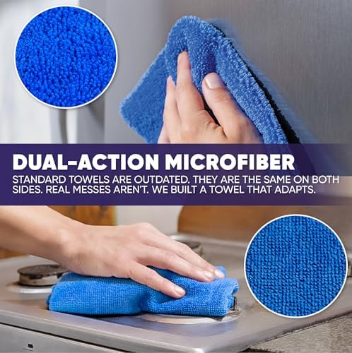 Microfiber Wholesale Pronto Cloths, Dual-Sided Microfiber Cleaning Towels, Soft Plush & Scrub Cloths for Dusting, Scrubbing, Kitchen, Windows & Car Detailing, Absorbent Bulk 25-Pack Blue - Image 3