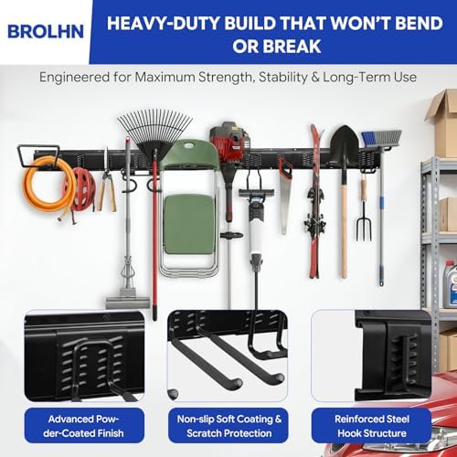64 Inches Garage Tool Organizer Wall Mount, 920LBS Capacity Garden Tool Rack with Adjustable Hooks for Shovels, Rakes, Snowboard, Yard Tools & Men Gifts - Image 3