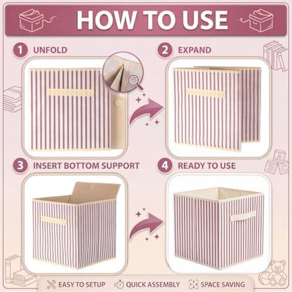 Amyhill 6 Pack Pink Striped Basics Collapsible Fabric Storage Bins - Image 4