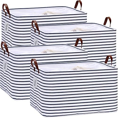 Hinwo 70L Extra Large Canvas Storage Bin with Lid and Handles, 4-Pack by Hinwo