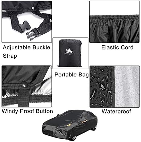 UV Protection Car Cover Windproof Dustproof Scratch Resistant Outdoor Universal Full Car Covers for Sedan XL (Black, 191" - 201") - Image 2