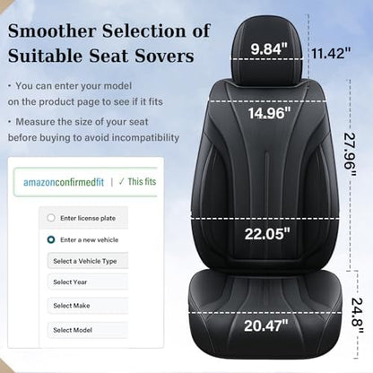 Coverado Car Seat Covers Front Seat, Breathable Nappa Leather Seat Cover, Black Seat Cover for Cars, Luxury Waterproof Car Seat Protector, Front Seat Cushion Universal Fit for Most Vehicles - Image 6