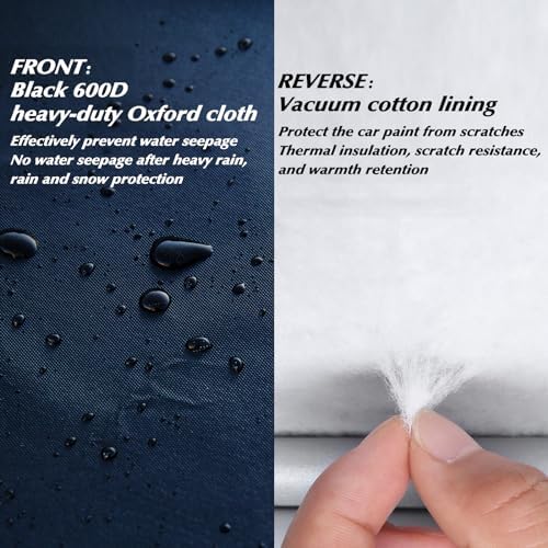 16-Layer 600D Heavy Duty All Weather Car Cover, Waterproof UV Snow Dust Scratch Resistant Universal Full Cover for MPV 199"-210"/ 16.5-17.5 ft Outdoor Indoor Black - Image 6