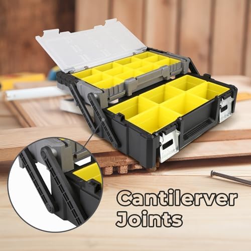 Olympia Tools 18 Inch Portable Plastic Cantilever Tool Box Organizer with Removable Compartments, Great Organization and Storage for Hardware, Assorted Nails, Dowels, Washers, Screws, Nuts and Bolts - Image 2