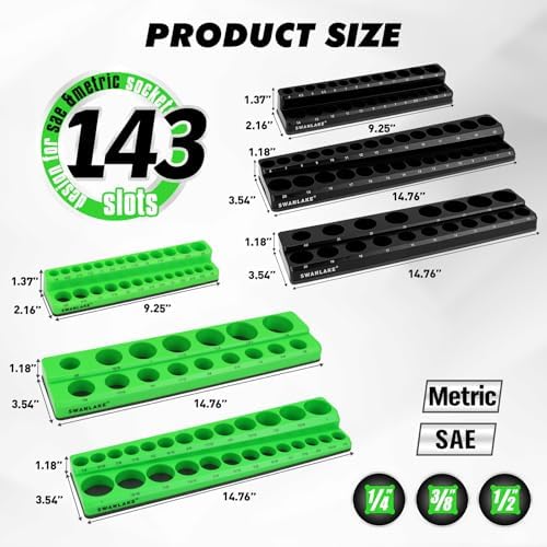 20-Piece Magnetic Tool Organizer Set, 1/4", 3/8", 1/2" SAE & Metric Socket Organizers, 2 Large Wrench Holders, 24-Slot Wrench Rails, Plier and Screwdriver Wall Mount Storage - Image 4