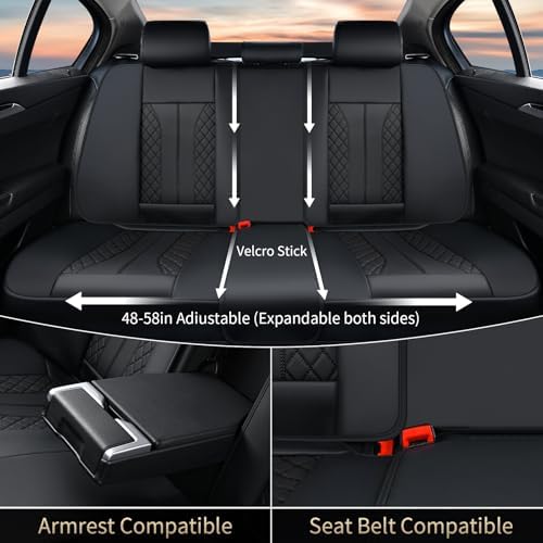 FLORICH Leather Seat Covers Full Set Automotive Seat Covers Black Car Seat Covers Waterproof Front and Back Seat Covers Car Seat Cushion Protector Universal Fit for Most Cars SUV Trucks, Black - Image 4