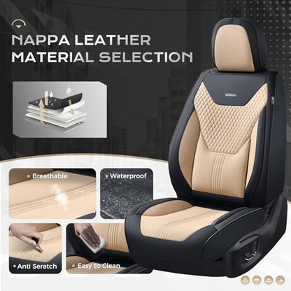 Coverado Car Seat Covers Full Set, Front Seat Covers with Lumbar Support and Back Seat Cover Waterproof Leather Automotive Seat Cover, Universal Car Interior Protectors Cushion for Most Cars - Image 2