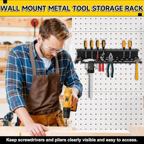 Metal Screwdriver Organizer, 15.75inch Utility Wall Mount Tool Organizer for Screwdrivers Pliers Holder with 35 Holes, Hand Tool Storage Rack for Workbench, Garage, Warehouse (Black, 2 Layers) - Image 6