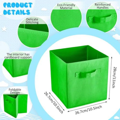 Yinder 12 Pcs Cube Storage Bin 10.5''x10.5''x11'' Storage Bins for Playroom Decor Colorful Bins for Kids Foldable Baskets for Nursery Organizer Boxes Fabric Boxes (Sky Blue, Green, Yellow, Dark Blue) - Image 2