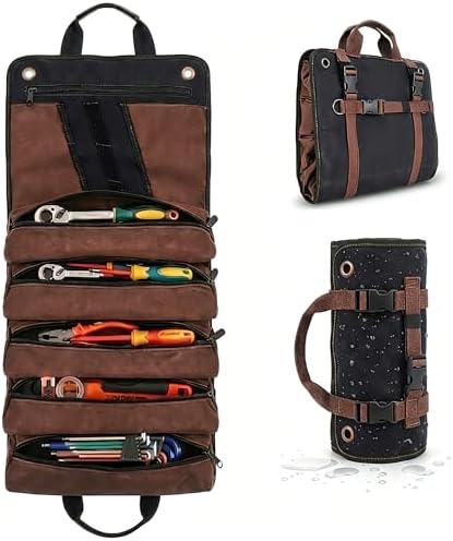 15L Roll Up Tool Bag Organizer Portable Foldable Heavy-Duty Waxed Canvas by Unknown