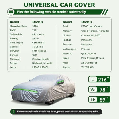 AUQDD 6-Layers Premium Sedan Car Cover Waterproof All Weather Weatherproof UV Sun Protection Snow Dust Storm Resistant Outdoor Exterior Custom Form-Fit Full Padded Car Cover with Straps 205"-214" K5 - Image 2