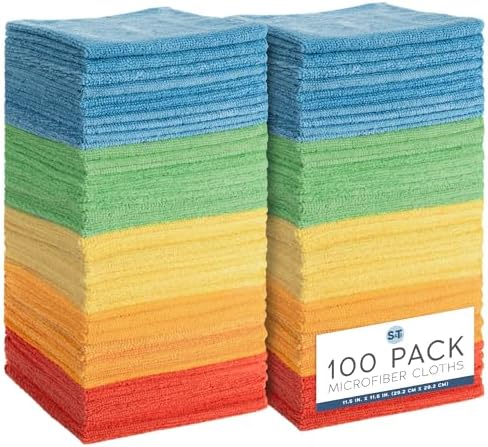 S&T INC. Microfiber Cleaning Cloth, 100 Pack, 11.5" x 11.5" by STINC