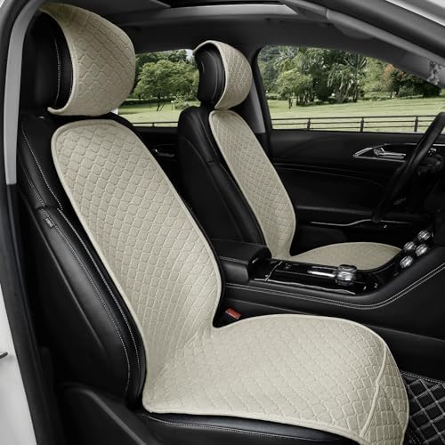 Linen Car Seat Covers for Cars, Front Car Seat Cover Protectors with Storage Bags, Anti-Slip & Soft Automotive Seat Cushion Universal Fit for Most Sedan, SUVs, Vehicles (Beige) by Gloserin