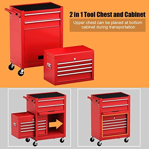 Goplus Tool Chest, 6 Drawers Rolling Tool Cabinet with Detachable Top Toolbox, Universal Lockable Wheels, Protective Liner, Auto Lock, Metal Tool Storage Cart, Tool Box for Garage Workshop - Image 4