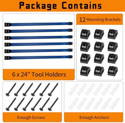 24" Magnetic Tool Holder Strip, 6 Pieces Blue Metal Tool Organizer Rack with Stainless Steel Surface, Magnet Bar for Garage Workshop, Easy To Install with Mounting Screws - Image 7