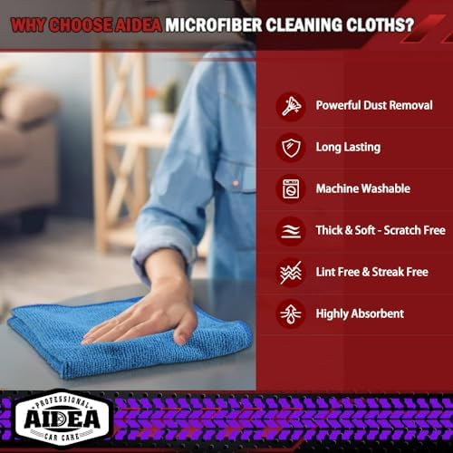 AIDEA Microfiber Cleaning Cloth-50PK, Microfiber Towels for Cars, 12"×12" - Image 3