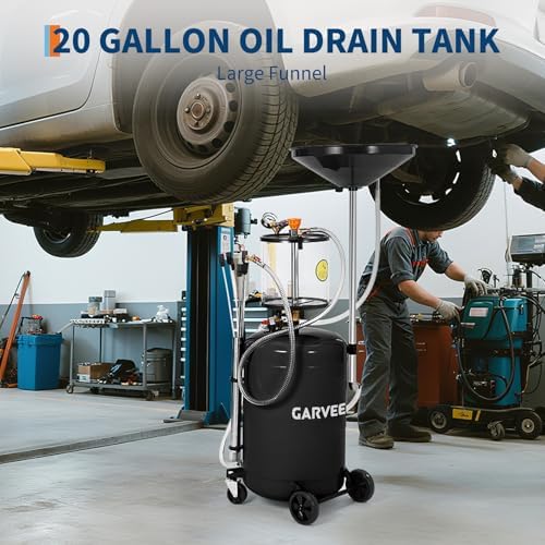 Garvee 20 Gallon Waste Oil Drain Tank, Air Operated Portable Oil Drainer with Adjustable Funnel, Fluid Fuel Transfer Drainage with Wheels, Oil Change Container for Automotive Workshops - Image 2