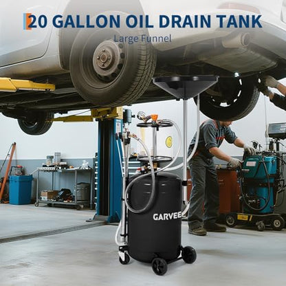 Garvee 20 Gallon Waste Oil Drain Tank, Air Operated Portable Oil Drainer with Adjustable Funnel, Fluid Fuel Transfer Drainage with Wheels, Oil Change Container for Automotive Workshops - Image 2