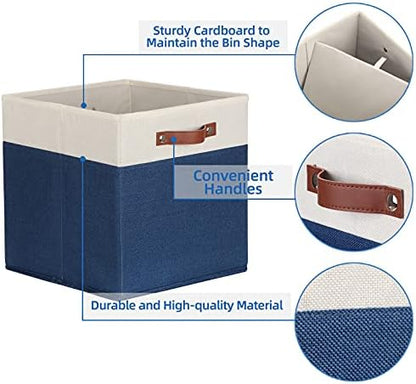 Temary Fabric Storage Bins for Cube Organizer 4 Pack Cube Storage Bins 13 Storage Cubes for Shelves Storage Baskets for Organizing Books, Clothes, Towels (White & Blue, 13x13x13 Inch) - Image 3