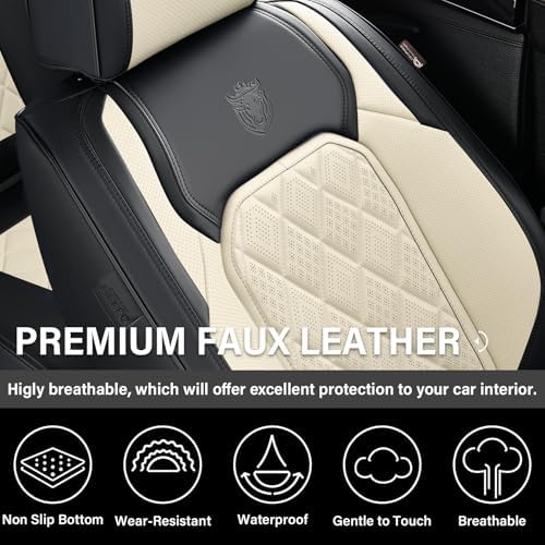 Coverado Seat Covers, Car Seat Covers Front Seats, Black White Car Seat Cover, Luxury Faux Leather Front Seat Covers, Driver Seat Cushion, Waterproof Automotive Seat Covers Universal Fit Most Cars - Image 6