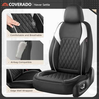 Coverado Automotive Seat Covers, Car Seat Covers Full Set, Car Seat Cover, Waterproof Seat Covers, Car Seat Protector Car Seat Cushion Interior Truck Accessories Universal Fit Most Cars, Black&White - Image 4