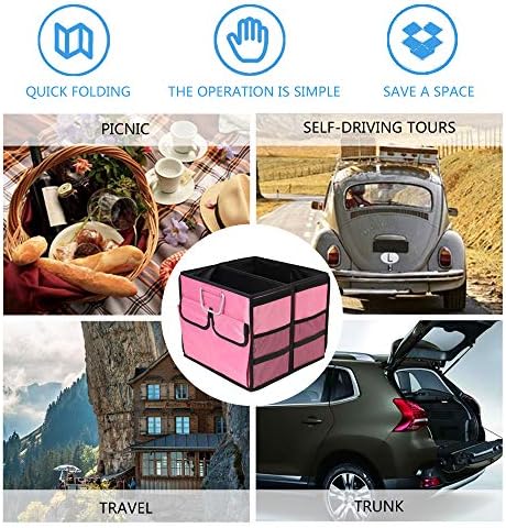 Car Trunk Organizer Collapsible Portable Multi Compartments Organizer with Non Slip Straps for SUV Truck Auto Vehicle Car Auto Minivan(Small without cover, Pink) - Image 7