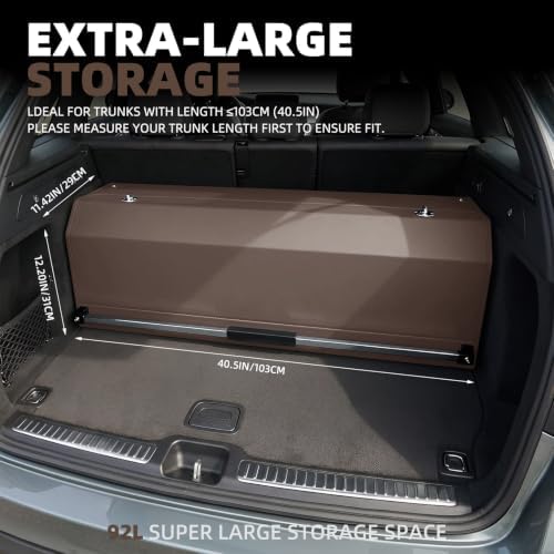 Car Trunk Organizer Sturdy Car Storage Organizer with Lid and Push-pull Handle Collapsible Leather Cargo Organizer for Suv, Truck, Sedan, Van (Brown, 40.5 x 11.4 x 12.2in) - Image 2