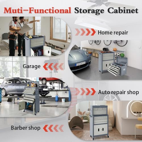13-Drawer Rolling Tool Chest with Double Door Handle, 2-in-1 Detachable Metal Storage Cabinet with Wheels and Lock, Large Capacity Tool Box for Garage, Gift for Men Dad Husband Fathers(Grey) - Image 7