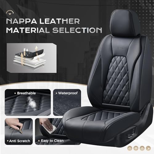 Coverado Car Seat Covers Front Seats, 2-Pack Black Seat Covers for Cars, Waterproof Nappa Leather Car Seat Covers for Cars, Car Seat Protector Car Seat Cushion Universal Fit for Most Cars Truck SUV - Image 2