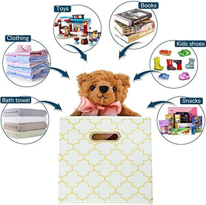 Fabric storage bins Cubes, Fabric Cube Organizer with Handle, Foldable Cube Bins for Cloth or Accessary Storage, 11x11x11, Set of 3, (Creamy-White Gold) - Image 3
