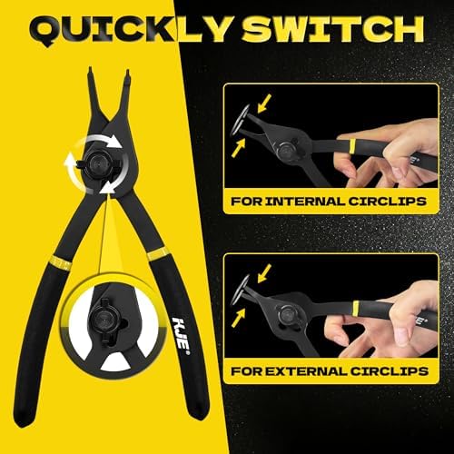 KJE 12Pcs Heavy Duty Snap Ring Pliers Set, Fixed Straight/45°/90° Jaw Tips Internal & External Circlip Pliers, Versatile Retaining Snap-Ring Pliers set for 0.038" 0.047" 0.070" 0.090" - Image 4