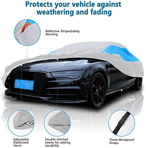 MORNYRAY Waterproof Car Cover All Weather Snowproof UV Protection Windproof Outdoor Full car Cover, Universal Fit for Sedan (Silvery, A0-Fit Sedan Length(Up to 153 inch) - Image 2