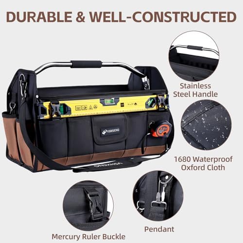 22 Inch Tool Bag, Foldable 19 Pockets Tool Tote Bags with Tool Organizer with Adjustable Shoulder Strap, Easy Carry and Easy Tool Access Open Top Tool Bag - Image 5
