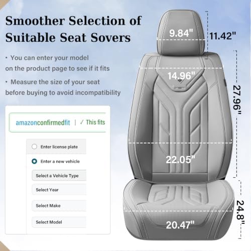 Coverado Seat Covers, Car Seat Covers Front Seats, Leather Seat Covers for Cars, Automotive Seat Covers Car Seat Protector Car Seat Cushion Universal Fit for Most Sedans SUV Pick-up Truck(Grey) - Image 6