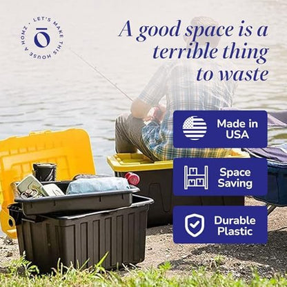 HOMZ 4-Pack Durabilt Tote, Heavy Duty Plastic Storage Bins with Lids, 27 Gallon, Black/Yellow - Stackable Organizing Containers for Home, Garage, and Office - Image 5